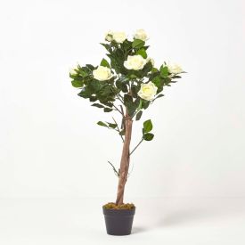 White Potted Rose Tree Artificial Plant, 120 cm