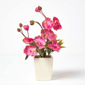 Dark Pink Phalaenopsis Artificial Orchid in Cream Pot, 40 cm Tall