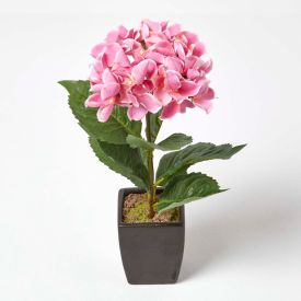 Small Pink Artificial Hydrangea Flower in Black Pot, 38 cm Tall