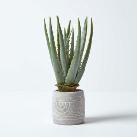 Aloe Vera Artificial Succulent in Decorative Stone Pot, 34 cm Tall