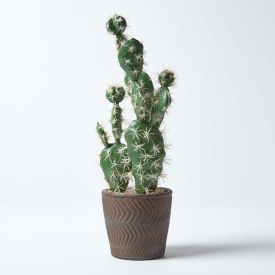 Prickly Pear Artificial Cactus in Decorative Geometric Pot, 48 cm Tall