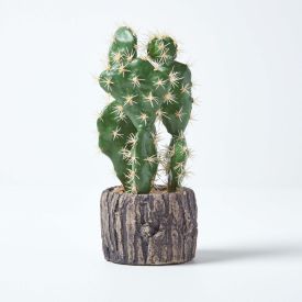 Artificial Cactus Prickly Pear in Stone Pot, 26 cm Tall