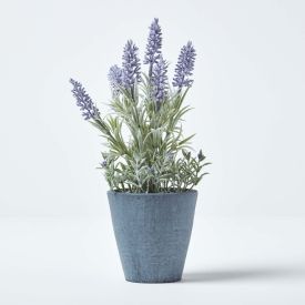 Artificial Lavender Plant in Decorative Grey Stone Pot, 32 cm Tall