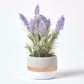 Lilac Artificial Lavender Plant in Decorative Contemporary Stone Pot, 23 cm