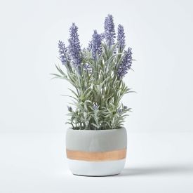 Purple Artificial Lavender in Decorative Contemporary Stone Pot, 23 cm
