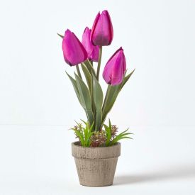 Tulipes Real Touch 25 cm Violet en pot ga Art Plantes Artificielle Plantes