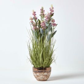 Artificial Pink Lavender Plant in Decorative Metallic Ceramic Pot, 66 cm Tall