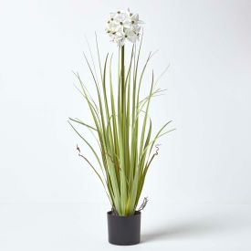 Artificial White Allium Plant in Round Black Pot, 71 cm Tall