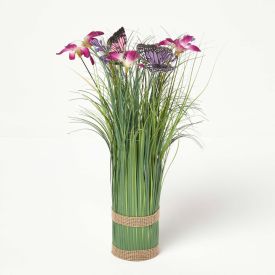 Purple Flower & Butterfly Artificial Meadow Flower Arrangement