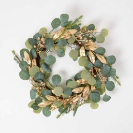 Green & Gold Eucalyptus Christmas Wreath, 56 cm