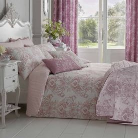 Pink French Toile Patterned Bedspread, 200 x 200 cm