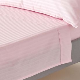 Pink Egyptian Cotton Satin Stripe Flat Sheet 330 Thread count