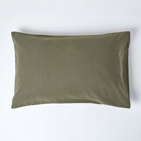 Khaki Green Linen Housewife Pillowcase, King