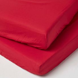 Red Cotton Cot Bed Fitted Sheets 200 Thread Count, 2 Pack