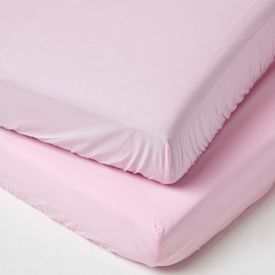 Pink Cotton Fitted Cot Sheets 200 Thread Count, 2 Pack