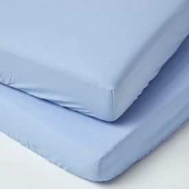 Blue Cotton Fitted Cot Sheets 200 Thread Count, 2 Pack