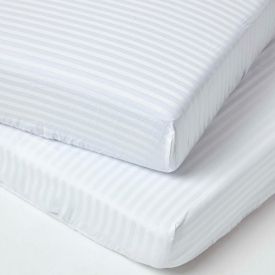 White Cotton Stripe Cot Bed Fitted Sheets 330 Thread Count, 2 Pack