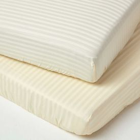Yellow Cotton Stripe Cot Bed Fitted Sheets 330 Thread Count, 2 Pack