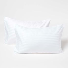 White Cotton Stripe Kids Pillowcases 40 x 60 cm 330 Thread Count, 2 Pack