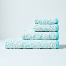 Damask Turkish Cotton 600 GSM Towel, Aqua 