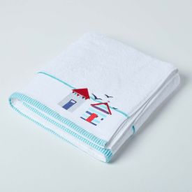 White and Blue Beach Hut Bath Sheet