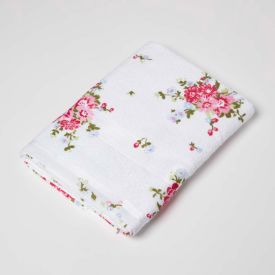 Fuchsia and Pink Floral Printed White Towels 100% Cotton