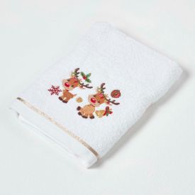 Reindeer Embroidered 100% Cotton Christmas Hand Towel