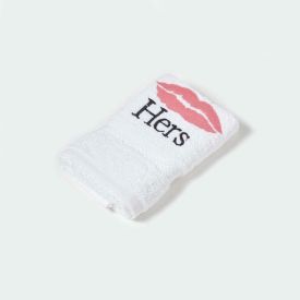 Embroidered 'Hers' Pink Lips 100% Cotton Towel, Small Hand Towel 