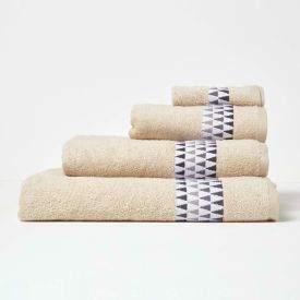 Geometric 100% Cotton Towel, Beige