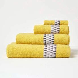 Geometric 100% Cotton Towel, Ochre