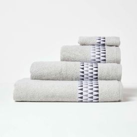 Geometric 100% Cotton Towel, Grey