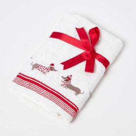 Dachshund Embroidered 100% Cotton Christmas Hand Towel 
