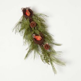 Artificial Replica Pine Branch Christmas Swag with Robins Nests