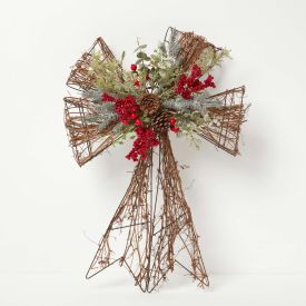 Artificial Christmas Flower Bow Arrangement with Pine Cones and Berries 