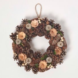Pinecone Gold Wreath with LED Lights