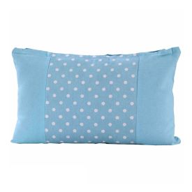 Cotton Plain Blue and Polka Dots Rectangular Cushion Cover, 30 x 50 cm