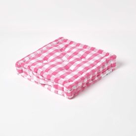 Pink Block Check Cotton Gingham Floor Cushion, 40 x 40 cm