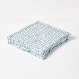 Cotton Gingham Check Blue Floor Cushion, 50 x 50 cm
