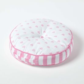 Pink Hearts & Stripes Round Floor Cushion