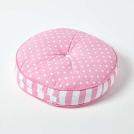 Pink Polka Dots & Stripes Round Floor Cushion