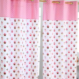 Cupcakes Ready Made Pink Eyelet Curtain Pair