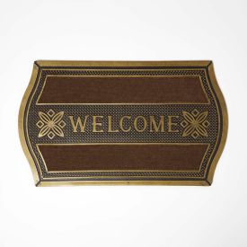Gold 'Welcome' Door Mat with Curved Edge, 75 x 45 cm