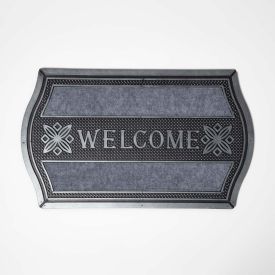 Silver 'Welcome' Door Mat with Curved Edge, 75 x 45 cm