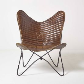 Brown Leather Stripe Butterfly Chair 