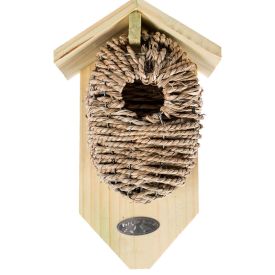 Wooden Bird Box with Seagrass Birdnest