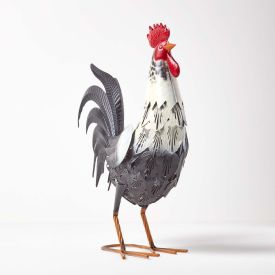Metal Cockerel with Raised Feathers, 47 cm Tall