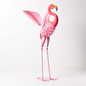 Large Metal Pink Flamingo with Raised Wings, 86 cm Tall