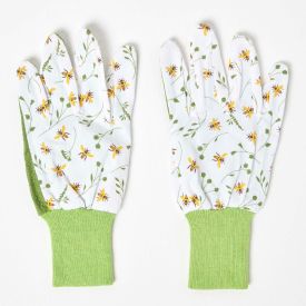 Green and White Gardening Gloves with Floral Bee Design