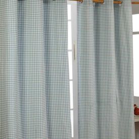 Cotton Gingham Check Blue Ready Made Eyelet Curtains