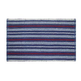 Handloomed Striped Cotton Blue and Red Bath Mat